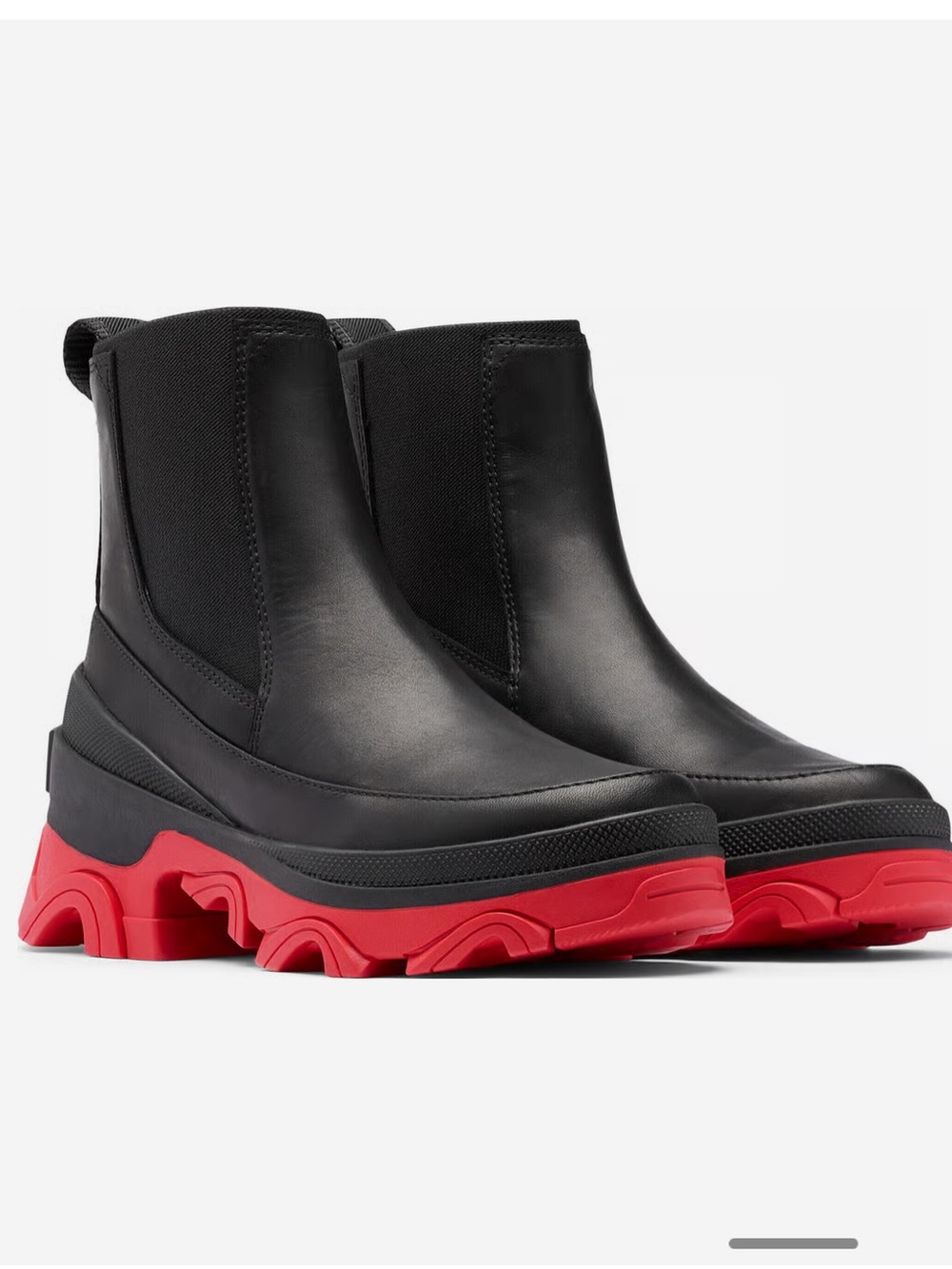 Sorel Brex Chelsea Ankle Boots Leather Black Red 8.5 Lug Sole Chunky